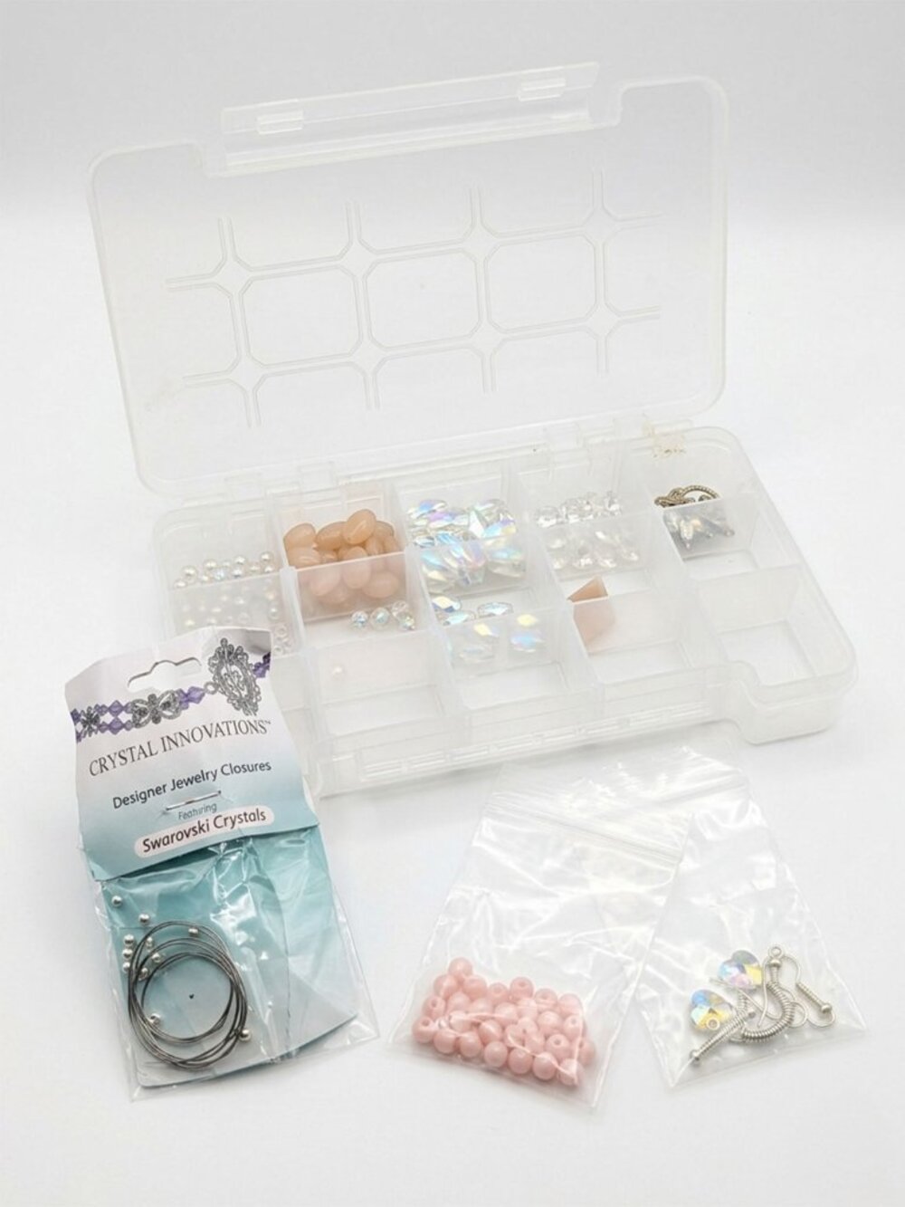 Jewelry Making Kit Loose Beads Craft Lot Swarovski Crystals In Organizer Case